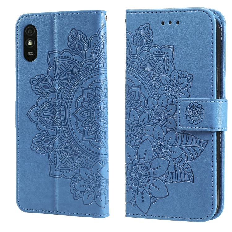 For Xiaomi Redmi 9A 7-petal Flowers Embossing Pattern Horizontal Flip PU Leather Case with Holder & Card Slots & Wallet & Photo Frame
