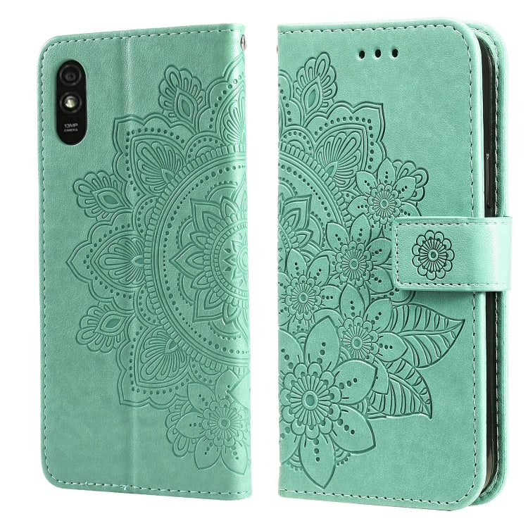 For Xiaomi Redmi 9A 7-petal Flowers Embossing Pattern Horizontal Flip PU Leather Case with Holder & Card Slots & Wallet & Photo Frame