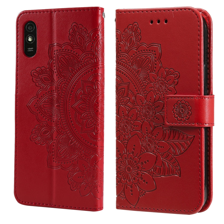 For Xiaomi Redmi 9A 7-petal Flowers Embossing Pattern Horizontal Flip PU Leather Case with Holder & Card Slots & Wallet & Photo Frame