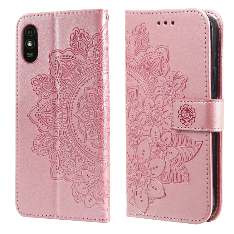 For Xiaomi Redmi 9A 7-petal Flowers Embossing Pattern Horizontal Flip PU Leather Case with Holder & Card Slots & Wallet & Photo Frame