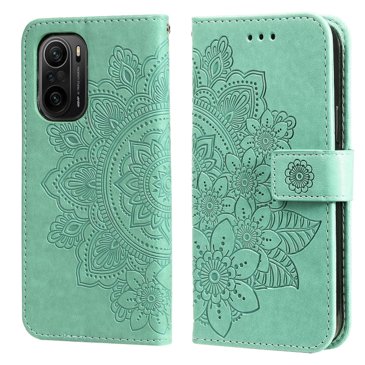 For Xiaomi Redmi K40/K40 Pro/Poco F3/ Mi 11i 7-petal Flowers Embossing Pattern Horizontal Flip PU Leather Case with Holder & Card Slots & Wallet & Photo Frame