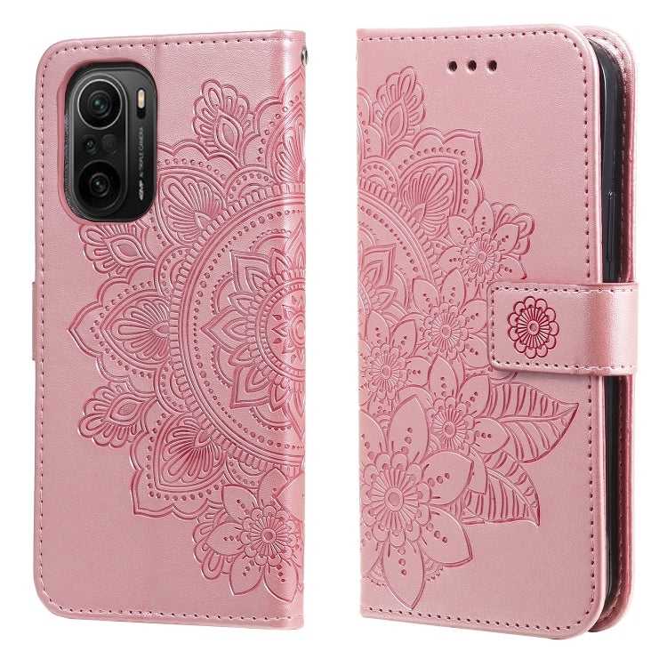 For Xiaomi Redmi K40/K40 Pro/Poco F3/ Mi 11i 7-petal Flowers Embossing Pattern Horizontal Flip PU Leather Case with Holder & Card Slots & Wallet & Photo Frame