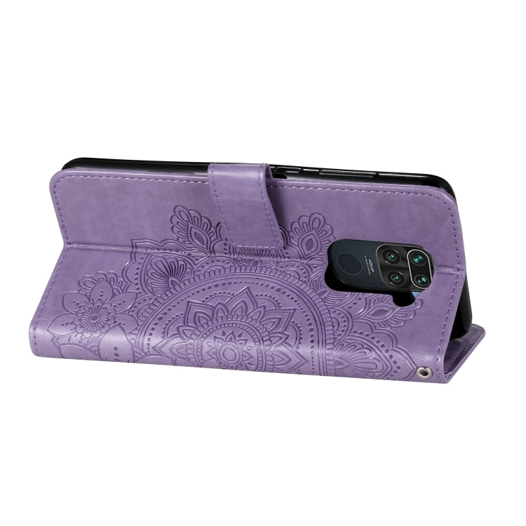 For Xiaomi Redmi Note 9 4G (Foreign Version) / Mi 10X 4G 7-petal Flowers Embossing Pattern Horizontal Flip PU Leather Case with Holder & Card Slots & Wallet & Photo Frame