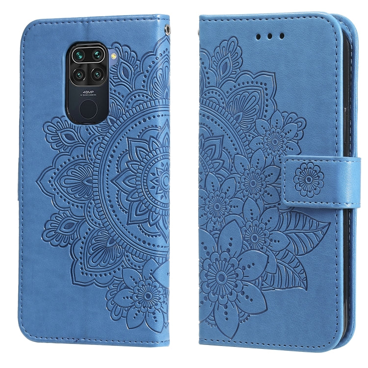 For Xiaomi Redmi Note 9 4G (Foreign Version) / Mi 10X 4G 7-petal Flowers Embossing Pattern Horizontal Flip PU Leather Case with Holder & Card Slots & Wallet & Photo Frame