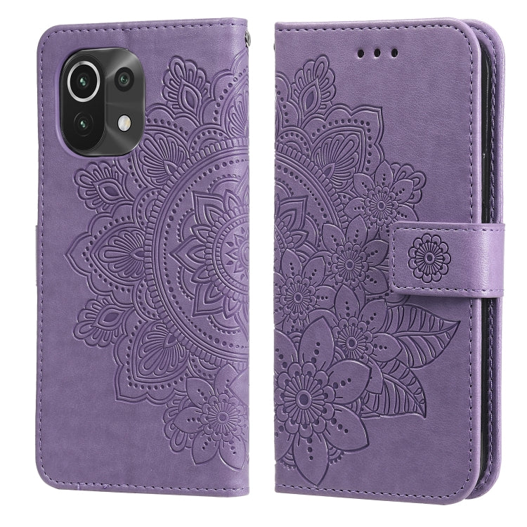 For Xiaomi Mi 11 7-petal Flowers Embossing Pattern Horizontal Flip PU Leather Case with Holder & Card Slots & Wallet & Photo Frame