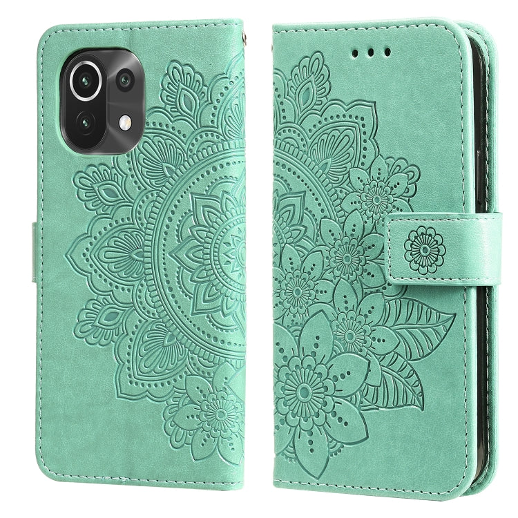 For Xiaomi Mi 11 7-petal Flowers Embossing Pattern Horizontal Flip PU Leather Case with Holder & Card Slots & Wallet & Photo Frame
