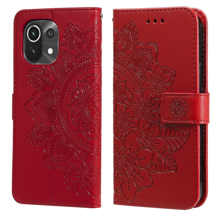 For Xiaomi Mi 11 7-petal Flowers Embossing Pattern Horizontal Flip PU Leather Case with Holder & Card Slots & Wallet & Photo Frame