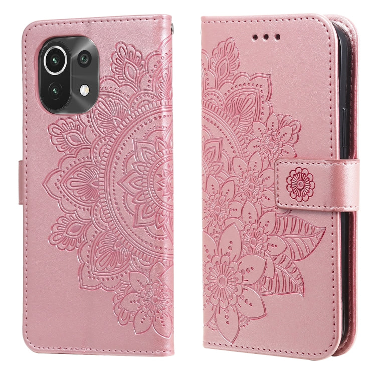 For Xiaomi Mi 11 7-petal Flowers Embossing Pattern Horizontal Flip PU Leather Case with Holder & Card Slots & Wallet & Photo Frame