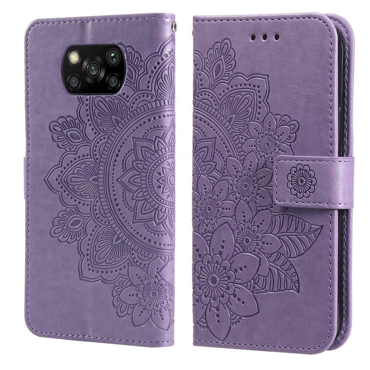 For Xiaomi Poco X3/X3 Pro/X3 NFC 7-petal Flowers Embossing Pattern Horizontal Flip PU Leather Case with Holder & Card Slots & Wallet & Photo Frame
