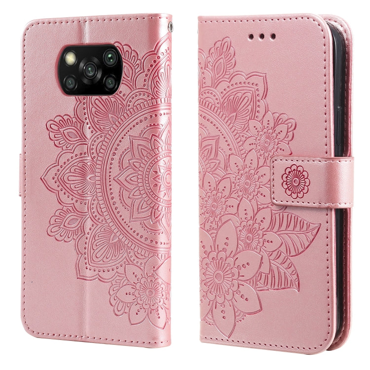 For Xiaomi Poco X3/X3 Pro/X3 NFC 7-petal Flowers Embossing Pattern Horizontal Flip PU Leather Case with Holder & Card Slots & Wallet & Photo Frame