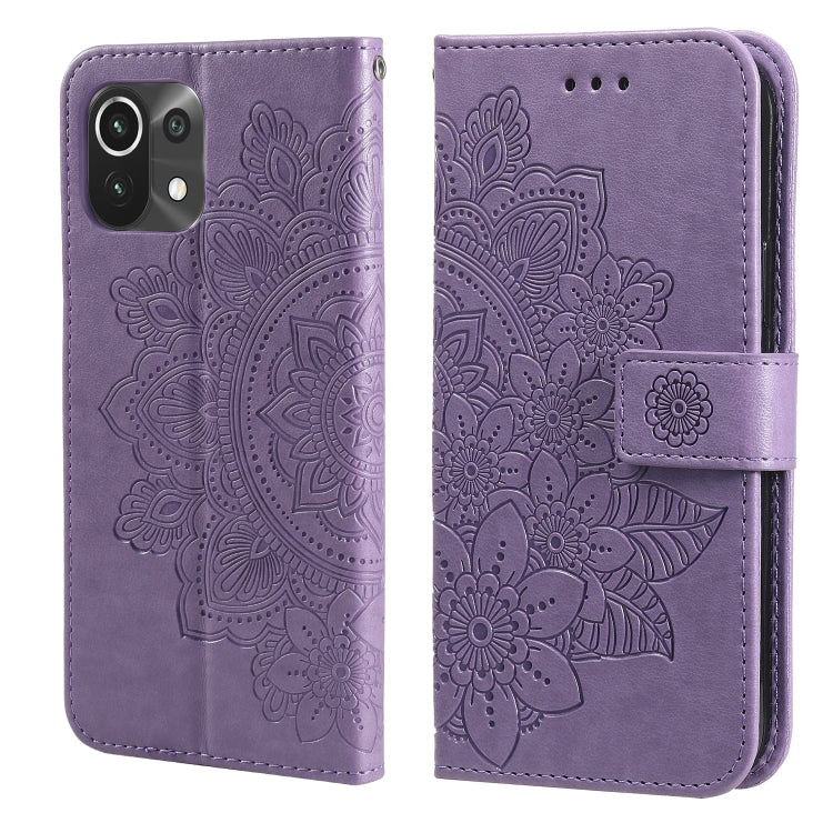 For Xiaomi Mi 11 Lite 7-petal Flowers Embossing Pattern Horizontal Flip PU Leather Case with Holder & Card Slots & Wallet & Photo Frame