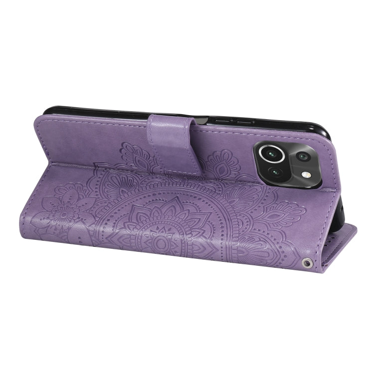 For Xiaomi Mi 11 Lite 7-petal Flowers Embossing Pattern Horizontal Flip PU Leather Case with Holder & Card Slots & Wallet & Photo Frame