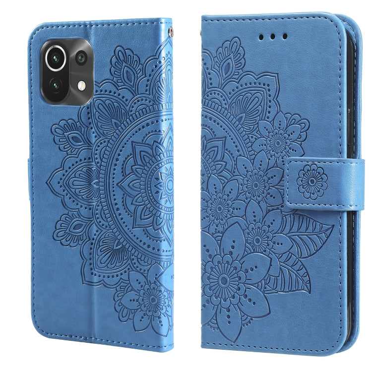For Xiaomi Mi 11 Lite 7-petal Flowers Embossing Pattern Horizontal Flip PU Leather Case with Holder & Card Slots & Wallet & Photo Frame