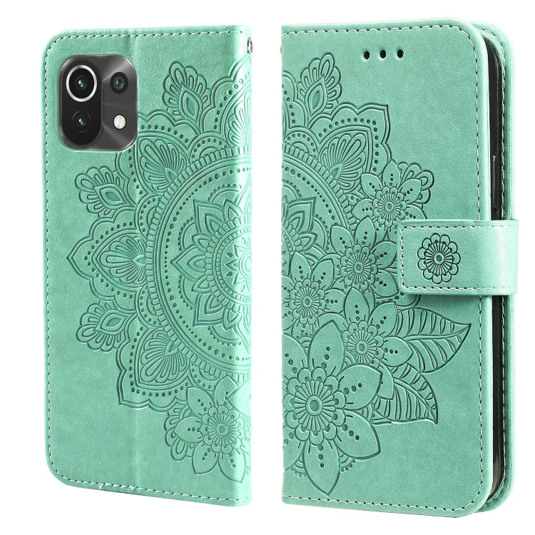 For Xiaomi Mi 11 Lite 7-petal Flowers Embossing Pattern Horizontal Flip PU Leather Case with Holder & Card Slots & Wallet & Photo Frame