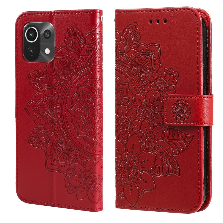 For Xiaomi Mi 11 Lite 7-petal Flowers Embossing Pattern Horizontal Flip PU Leather Case with Holder & Card Slots & Wallet & Photo Frame