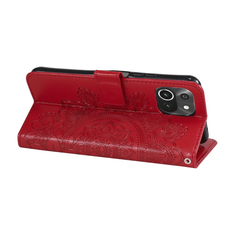 For Xiaomi Mi 11 Lite 7-petal Flowers Embossing Pattern Horizontal Flip PU Leather Case with Holder & Card Slots & Wallet & Photo Frame