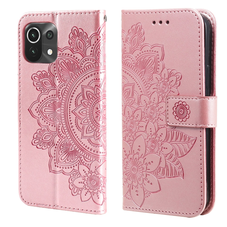 For Xiaomi Mi 11 Lite 7-petal Flowers Embossing Pattern Horizontal Flip PU Leather Case with Holder & Card Slots & Wallet & Photo Frame