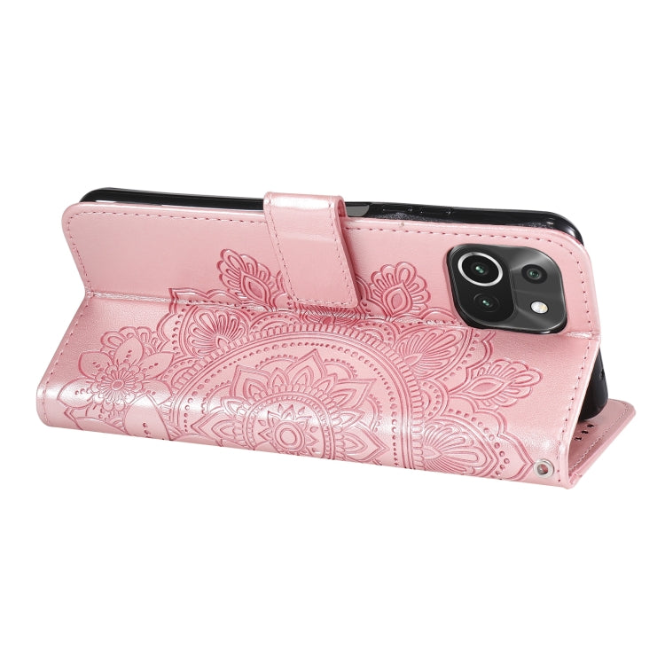For Xiaomi Mi 11 Lite 7-petal Flowers Embossing Pattern Horizontal Flip PU Leather Case with Holder & Card Slots & Wallet & Photo Frame