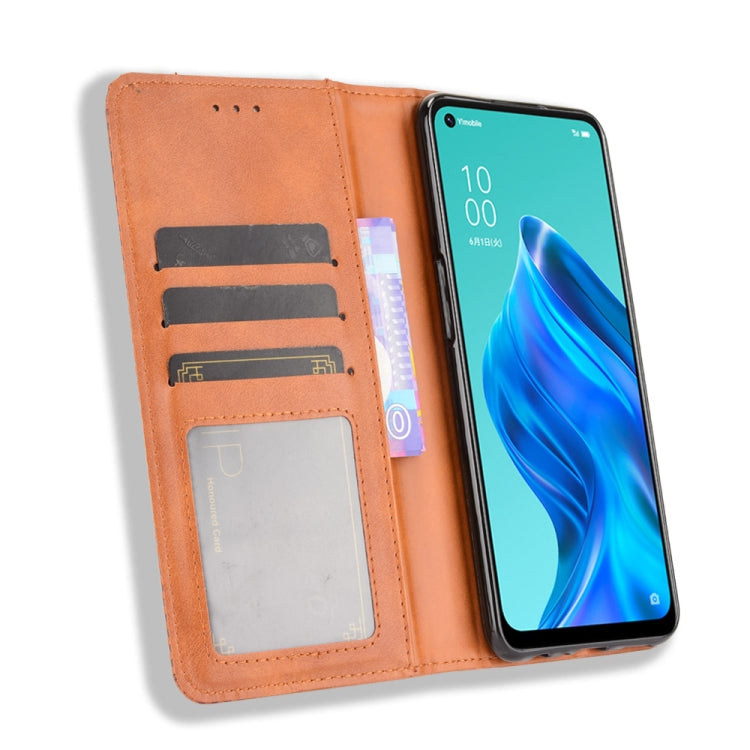 For OPPO Reno5 A Magnetic Buckle Retro Crazy Horse Texture Horizontal Flip Leather Case with Holder & Card Slots & Photo Frame