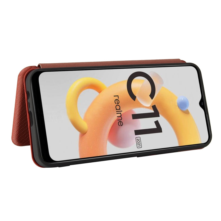 For OPPO Realme C11 2021 Carbon Fiber Texture Horizontal Flip TPU + PC + PU Leather Case with Card Slot