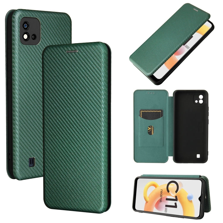 For OPPO Realme C11 2021 Carbon Fiber Texture Horizontal Flip TPU + PC + PU Leather Case with Card Slot
