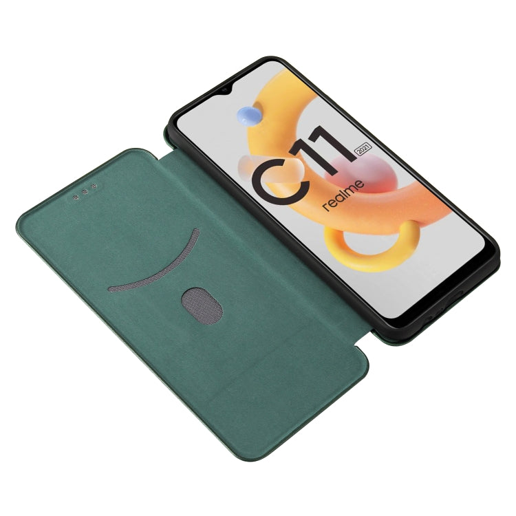 For OPPO Realme C11 2021 Carbon Fiber Texture Horizontal Flip TPU + PC + PU Leather Case with Card Slot