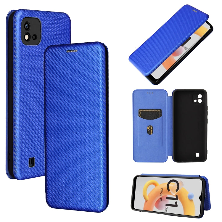 For OPPO Realme C11 2021 Carbon Fiber Texture Horizontal Flip TPU + PC + PU Leather Case with Card Slot