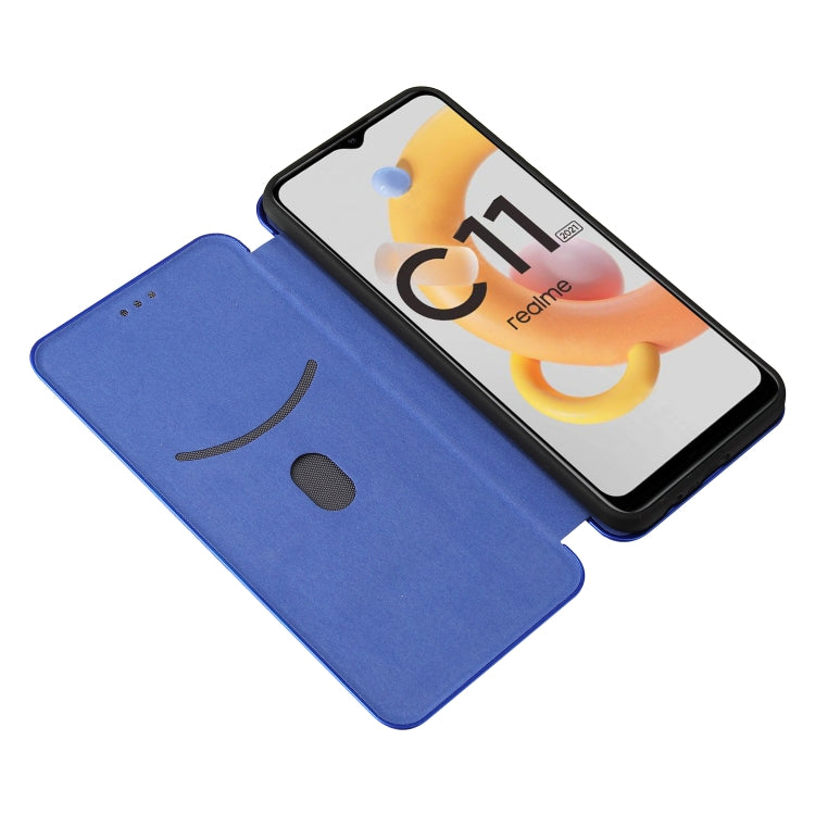 For OPPO Realme C11 2021 Carbon Fiber Texture Horizontal Flip TPU + PC + PU Leather Case with Card Slot