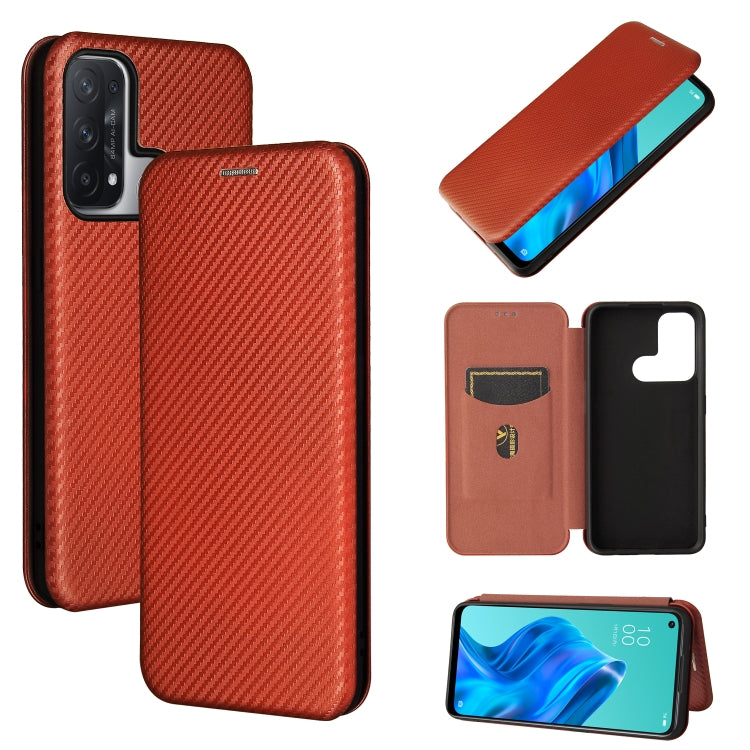 For OPPO Reno 5A(Japan version) Carbon Fiber Texture Horizontal Flip TPU + PC + PU Leather Case with Card Slot