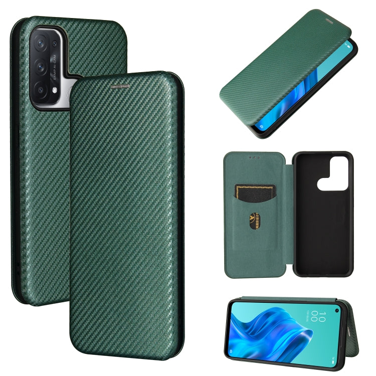 For OPPO Reno 5A(Japan version) Carbon Fiber Texture Horizontal Flip TPU + PC + PU Leather Case with Card Slot