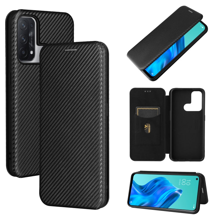 For OPPO Reno 5A(Japan version) Carbon Fiber Texture Horizontal Flip TPU + PC + PU Leather Case with Card Slot