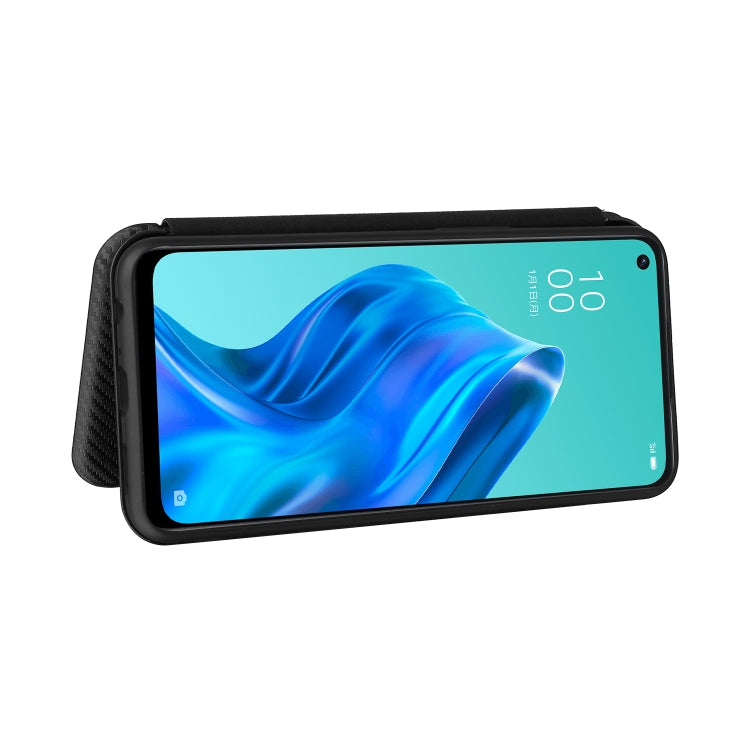 For OPPO Reno 5A(Japan version) Carbon Fiber Texture Horizontal Flip TPU + PC + PU Leather Case with Card Slot