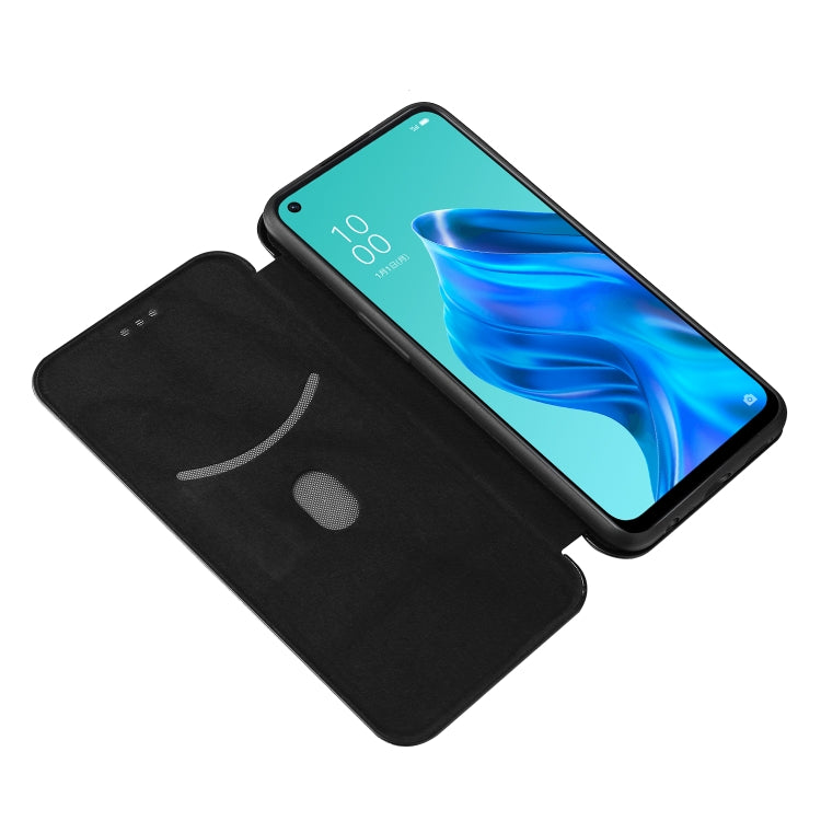 For OPPO Reno 5A(Japan version) Carbon Fiber Texture Horizontal Flip TPU + PC + PU Leather Case with Card Slot