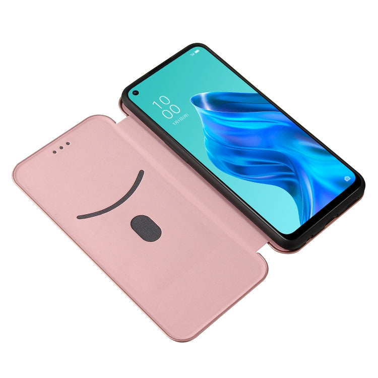 For OPPO Reno 5A(Japan version) Carbon Fiber Texture Horizontal Flip TPU + PC + PU Leather Case with Card Slot