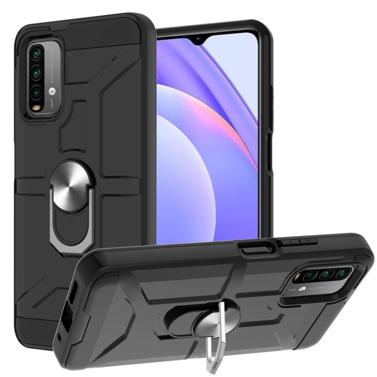For Xiaomi Redmi 9 Power / Note 9 4G / Poco M3 War-god Armor TPU + PC Shockproof Magnetic Protective Case with Ring Holder