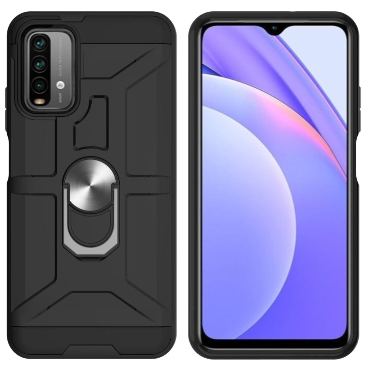 For Xiaomi Redmi 9 Power / Note 9 4G / Poco M3 War-god Armor TPU + PC Shockproof Magnetic Protective Case with Ring Holder