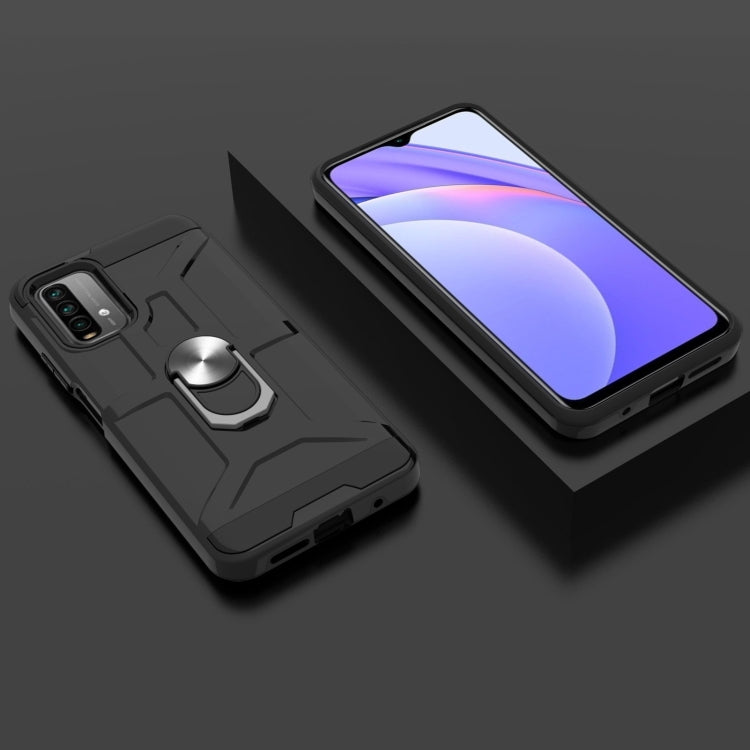 For Xiaomi Redmi 9 Power / Note 9 4G / Poco M3 War-god Armor TPU + PC Shockproof Magnetic Protective Case with Ring Holder