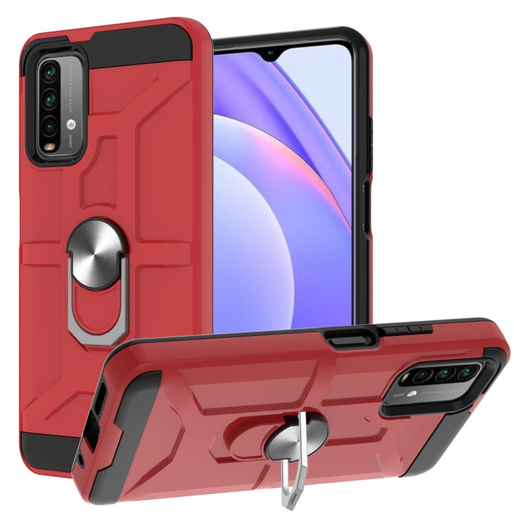 For Xiaomi Redmi 9 Power / Note 9 4G / Poco M3 War-god Armor TPU + PC Shockproof Magnetic Protective Case with Ring Holder