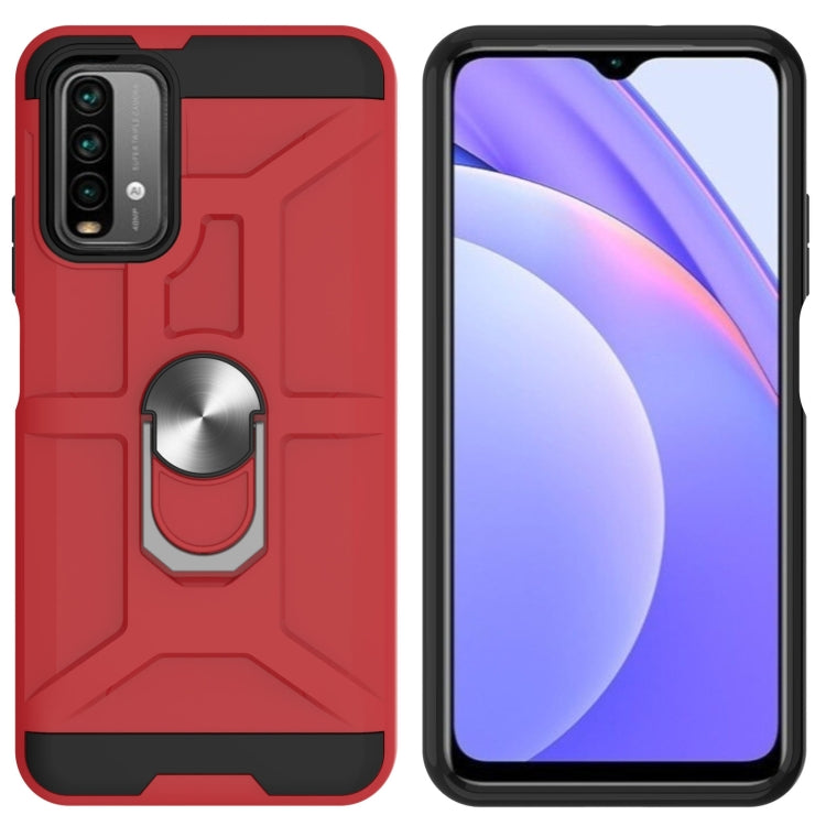 For Xiaomi Redmi 9 Power / Note 9 4G / Poco M3 War-god Armor TPU + PC Shockproof Magnetic Protective Case with Ring Holder