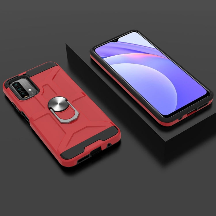 For Xiaomi Redmi 9 Power / Note 9 4G / Poco M3 War-god Armor TPU + PC Shockproof Magnetic Protective Case with Ring Holder