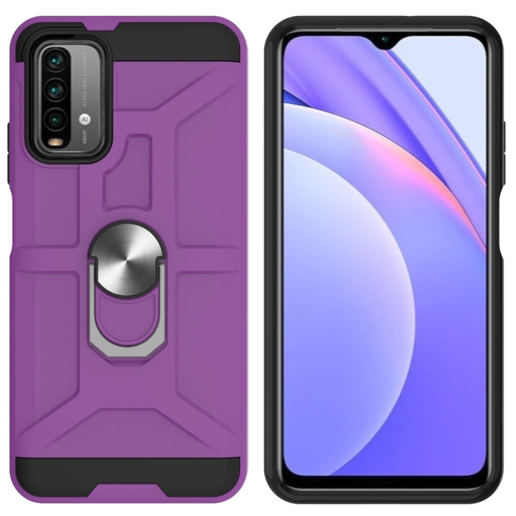 For Xiaomi Redmi 9 Power / Note 9 4G / Poco M3 War-god Armor TPU + PC Shockproof Magnetic Protective Case with Ring Holder