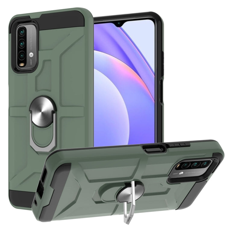 For Xiaomi Redmi 9 Power / Note 9 4G / Poco M3 War-god Armor TPU + PC Shockproof Magnetic Protective Case with Ring Holder