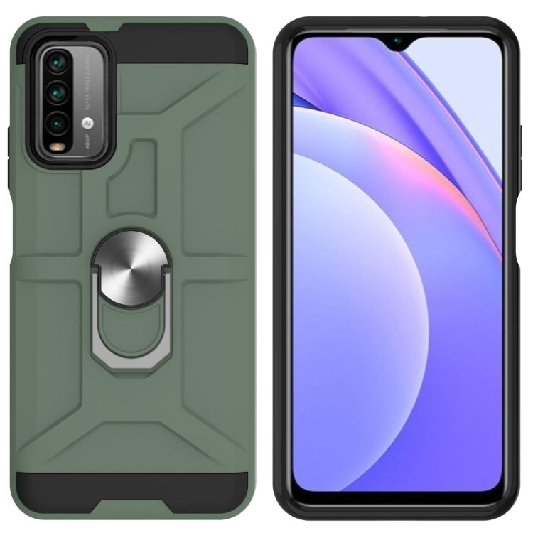 For Xiaomi Redmi 9 Power / Note 9 4G / Poco M3 War-god Armor TPU + PC Shockproof Magnetic Protective Case with Ring Holder