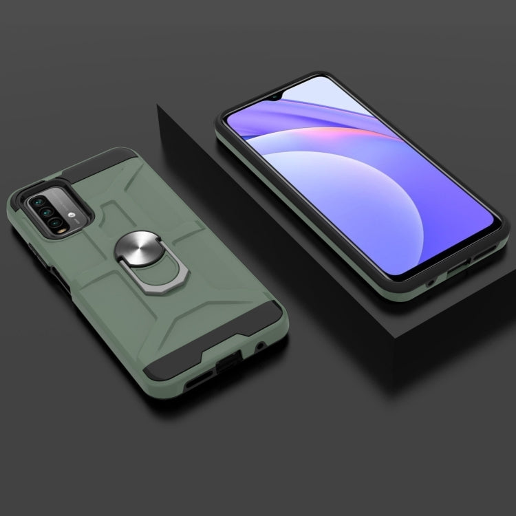 For Xiaomi Redmi 9 Power / Note 9 4G / Poco M3 War-god Armor TPU + PC Shockproof Magnetic Protective Case with Ring Holder