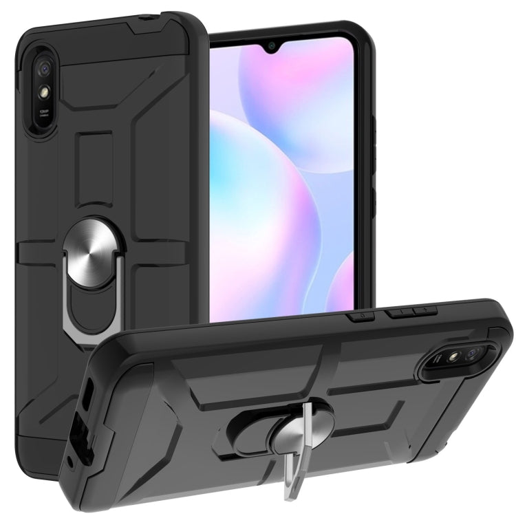 For Xiaomi Redmi 9A War-god Armor TPU + PC Shockproof Magnetic Protective Case with Ring Holder