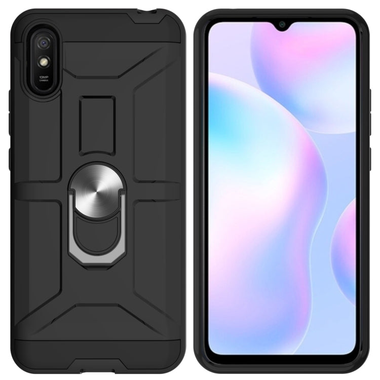 For Xiaomi Redmi 9A War-god Armor TPU + PC Shockproof Magnetic Protective Case with Ring Holder