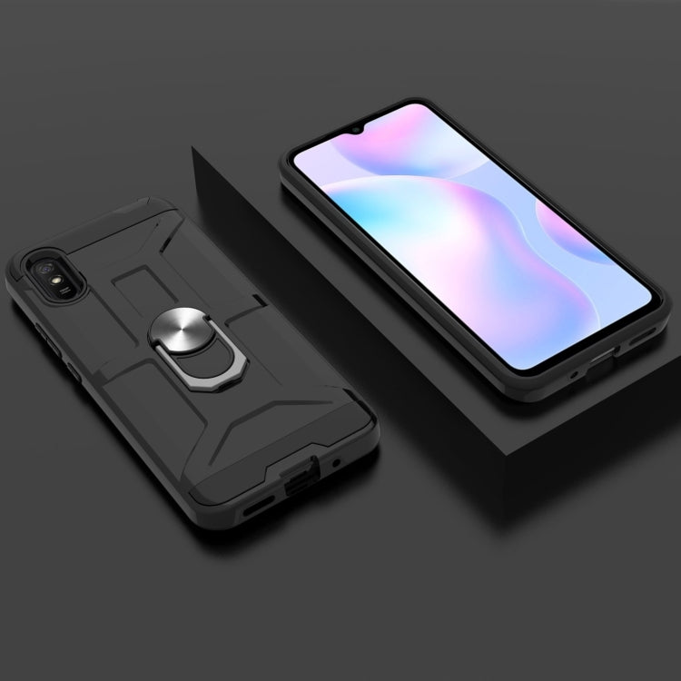 For Xiaomi Redmi 9A War-god Armor TPU + PC Shockproof Magnetic Protective Case with Ring Holder