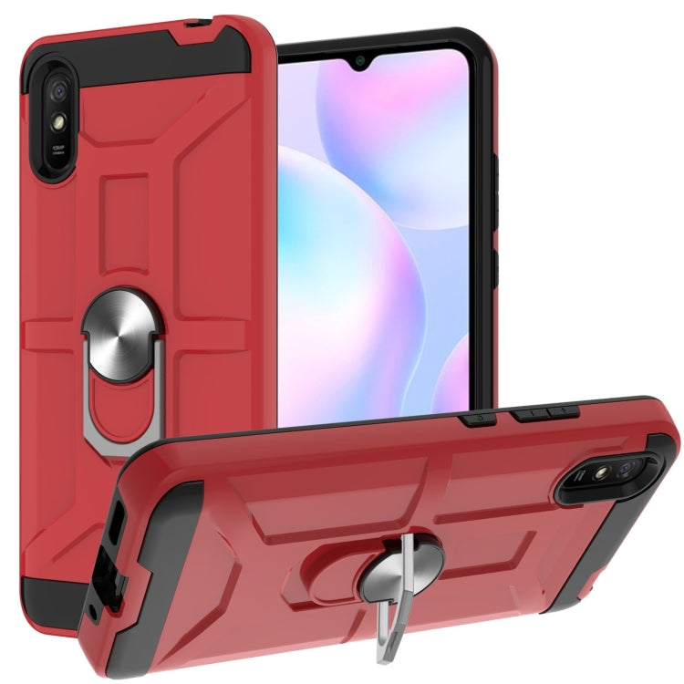 For Xiaomi Redmi 9A War-god Armor TPU + PC Shockproof Magnetic Protective Case with Ring Holder