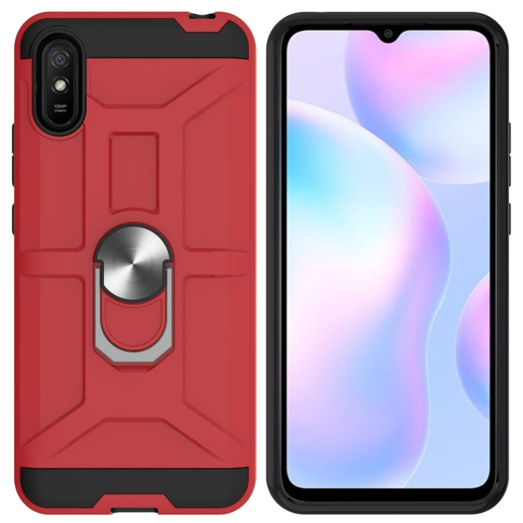 For Xiaomi Redmi 9A War-god Armor TPU + PC Shockproof Magnetic Protective Case with Ring Holder