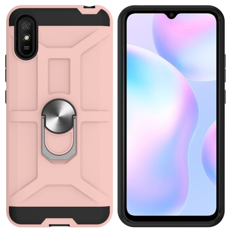 For Xiaomi Redmi 9A War-god Armor TPU + PC Shockproof Magnetic Protective Case with Ring Holder